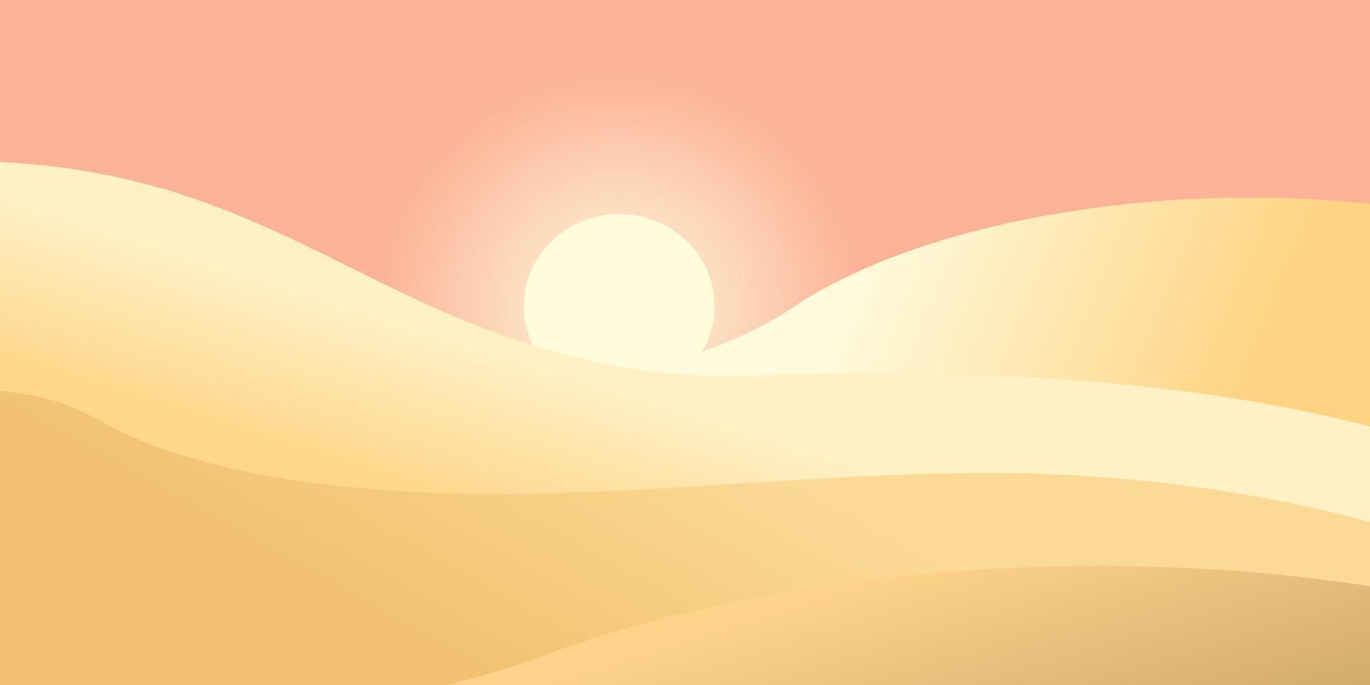Desert wavy landscape in a minimalist style with sunset and dunes. Vector illustration