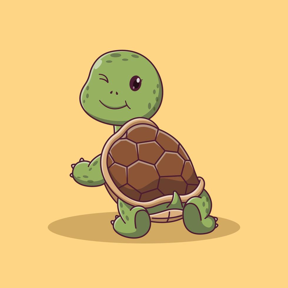 lindo personaje de dibujos animados de tortugas. concepto de icono de tortuga. estilo de dibujos animados plana. adecuado para página de inicio web, pancarta, volante, pegatina, tarjeta vector