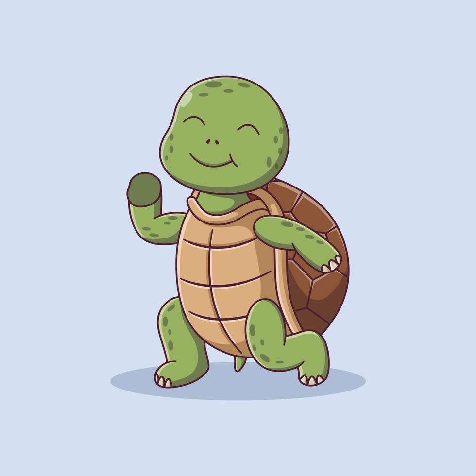 lindo baile de dibujos animados de tortuga. concepto de icono de tortuga. estilo de dibujos animados plana. adecuado para página de inicio web, pancarta, volante, pegatina, tarjeta vector