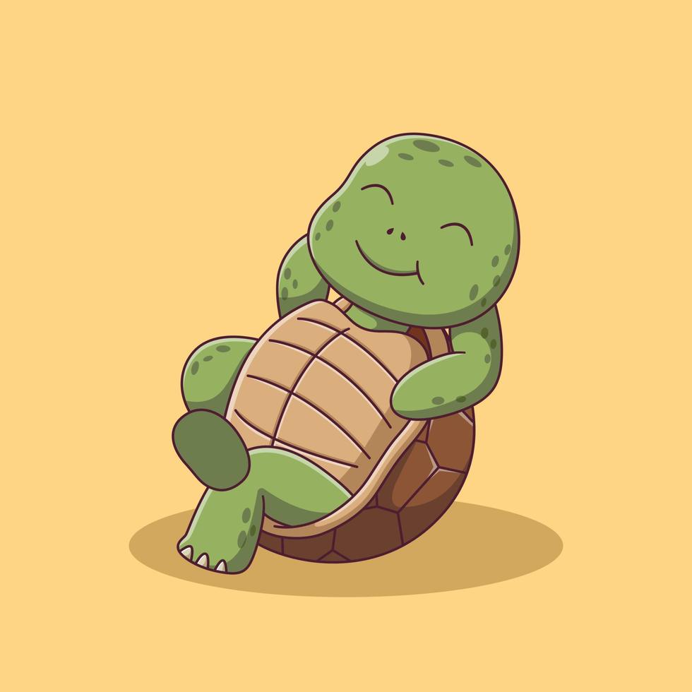 linda caricatura de tortuga posando. concepto de icono de tortuga. estilo de dibujos animados plana. adecuado para página de inicio web, pancarta, volante, pegatina, tarjeta vector