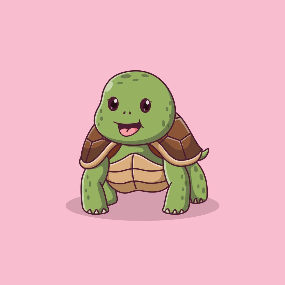 Cute Turtle Cartoon posing. Turtle Icon Concept. Flat Cartoon Style. Suitable for Web Landing Page, Banner, Flyer, Sticker, Card vector