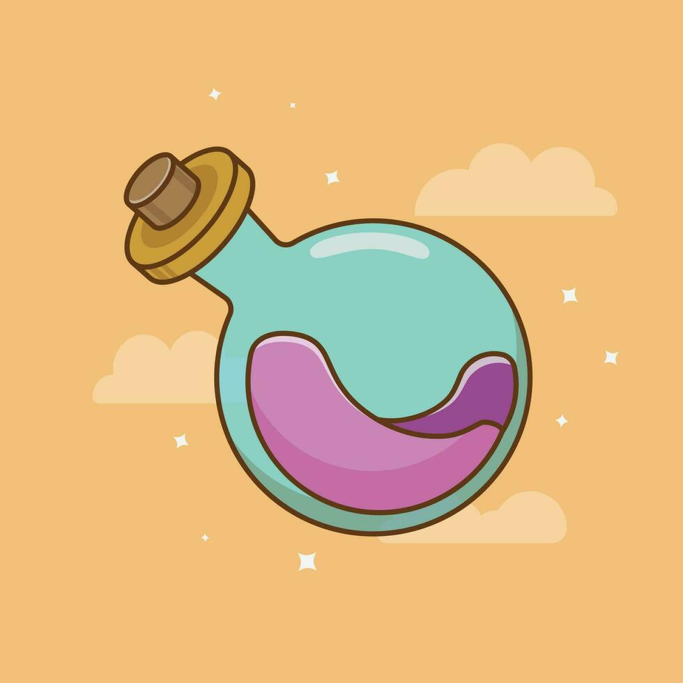 Witch potion cartoon icon illustration in a bottle. Halloween concept. Simple premium design vector