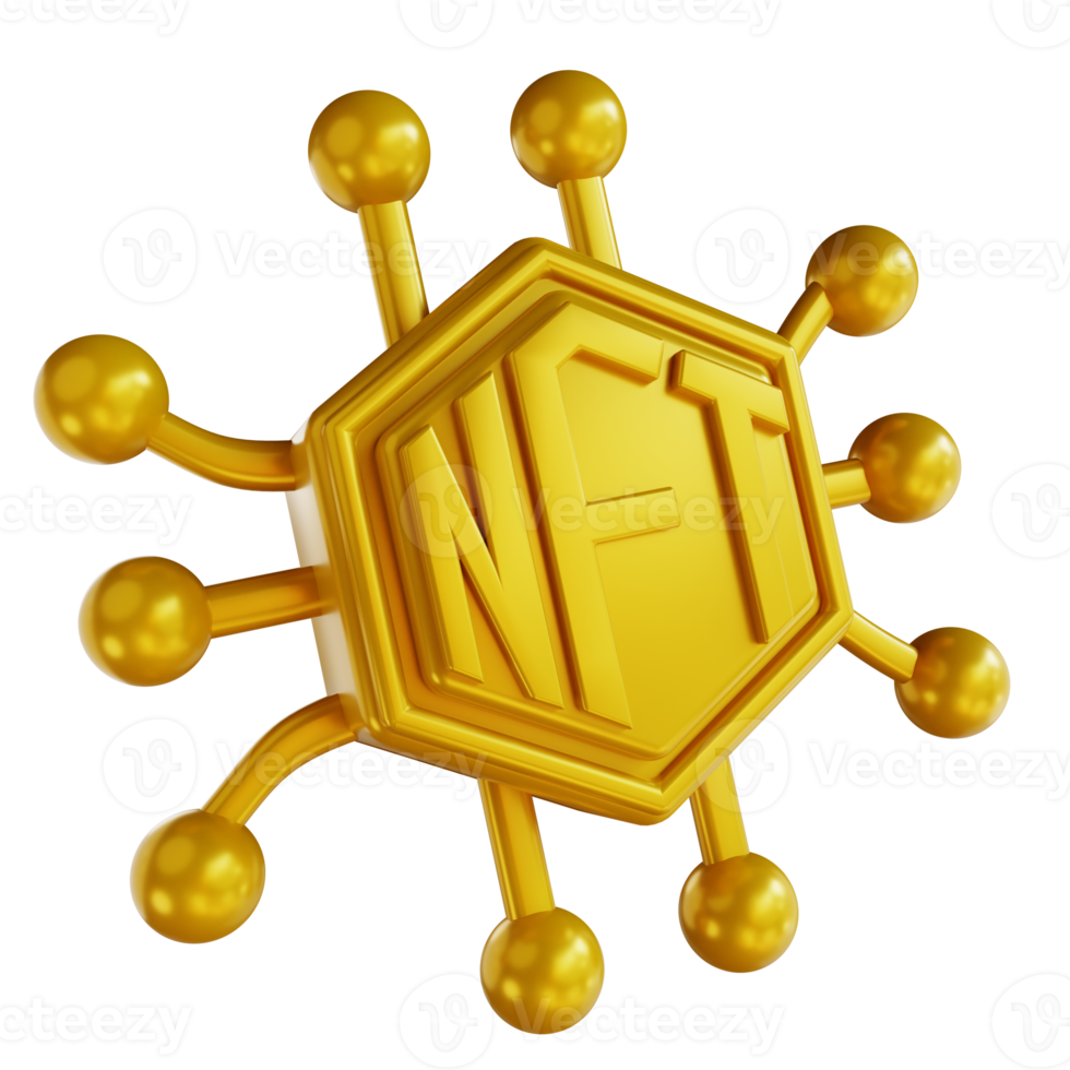 3D illustrations golden NFT Blockchain png