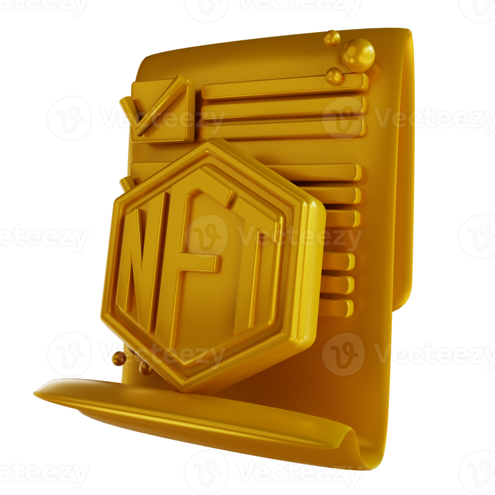 3D illustrations golden NFT document png