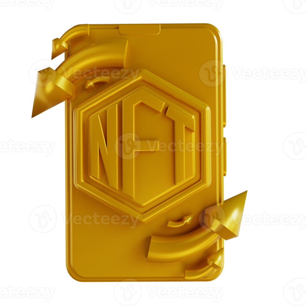 3D illustrations golden Mobile and NFT exchange png