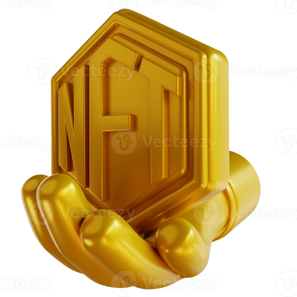 3D illustrations golden hand holding NFT png