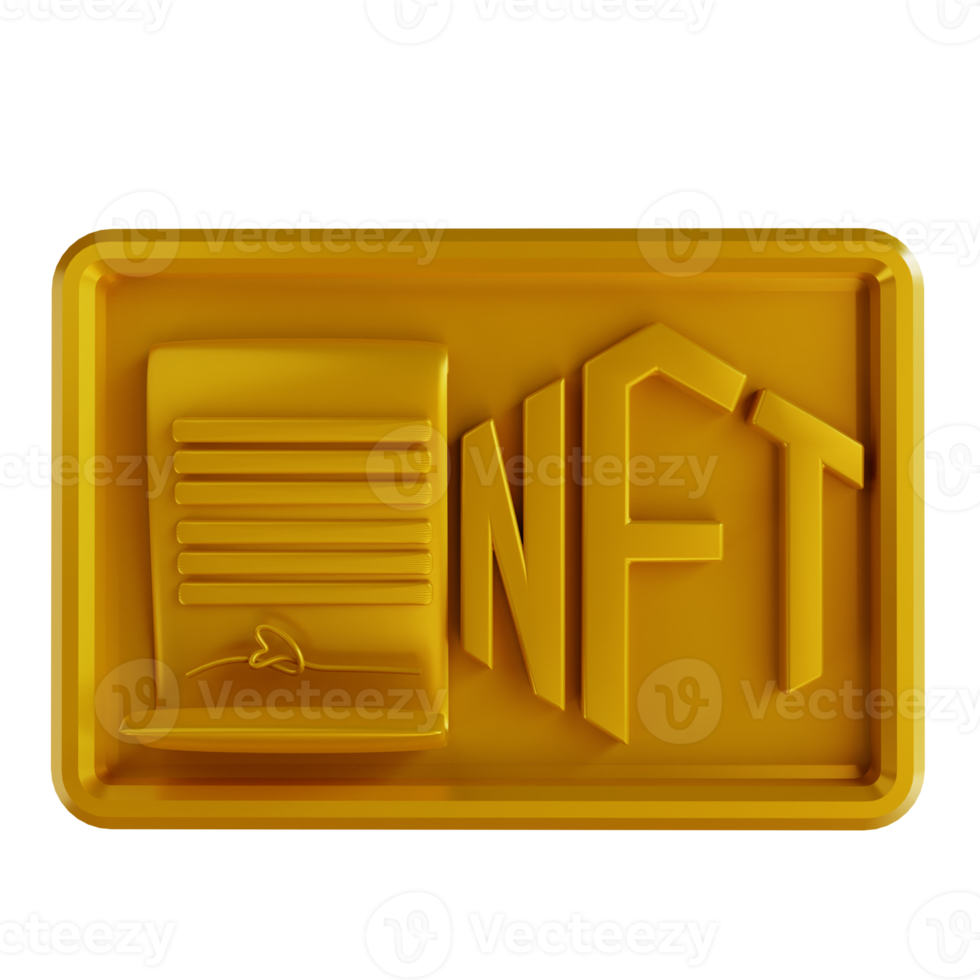 3D illustrations golden NFT certificate png