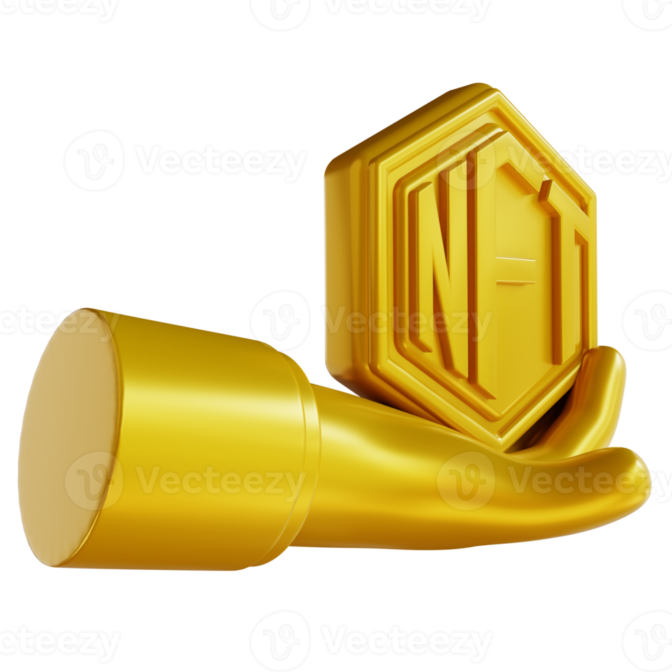 3D illustrations golden hand holding NFT png