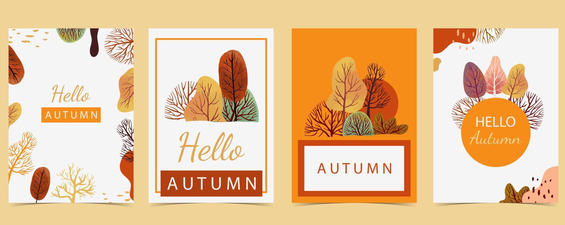 orange autumn background with tree,forest vector