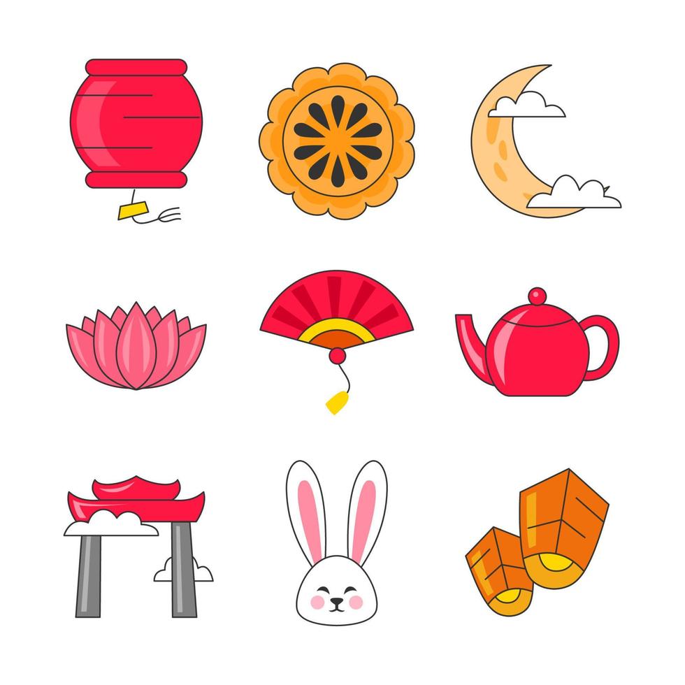 Set of Mid Autumn Icons vector
