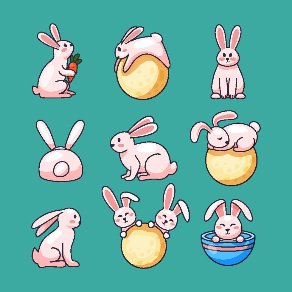 Hand Drawn Cute Moon and Bunny Icons vector