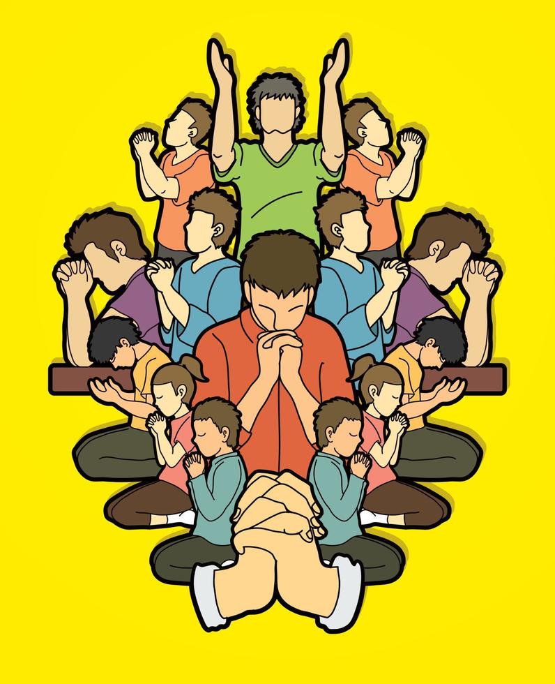 Group of People Pray Together Christian Prayers vector