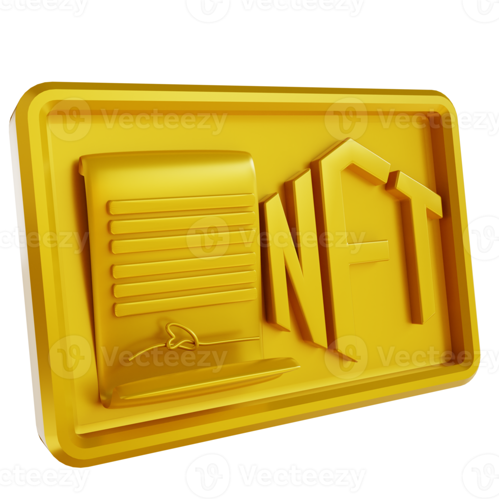 3D illustrations golden NFT certificate png