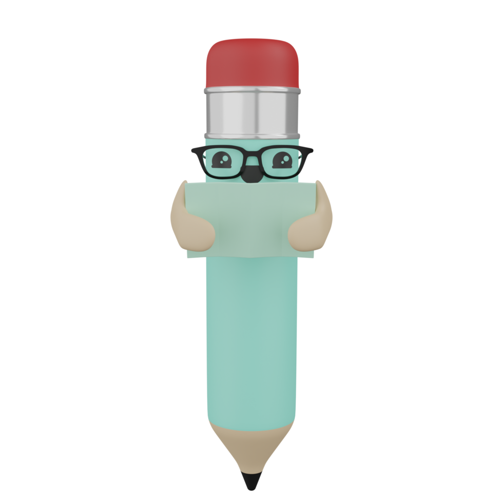 Personnage de crayon vert isolé 3d png