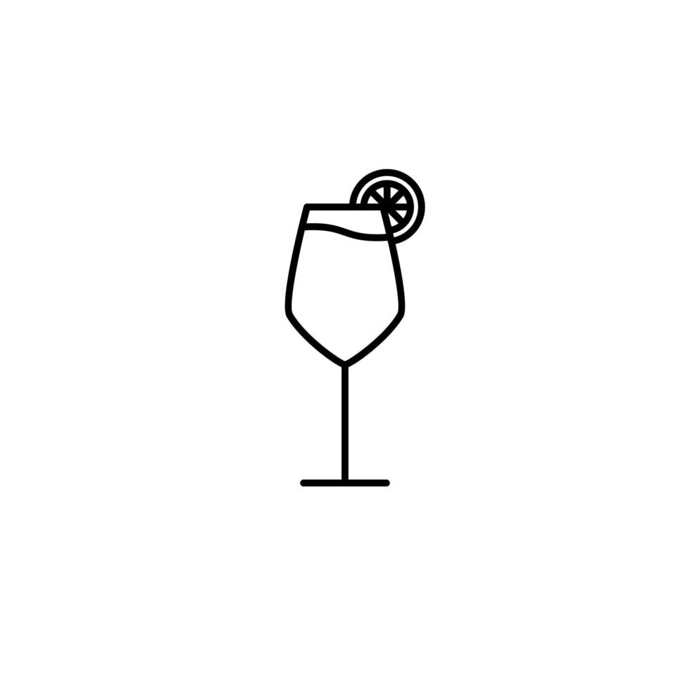 icono de copa de vino blanco con rodaja de limón sobre fondo blanco. simple, línea, silueta y estilo limpio. en blanco y negro. adecuado para símbolo, signo, icono o logotipo vector