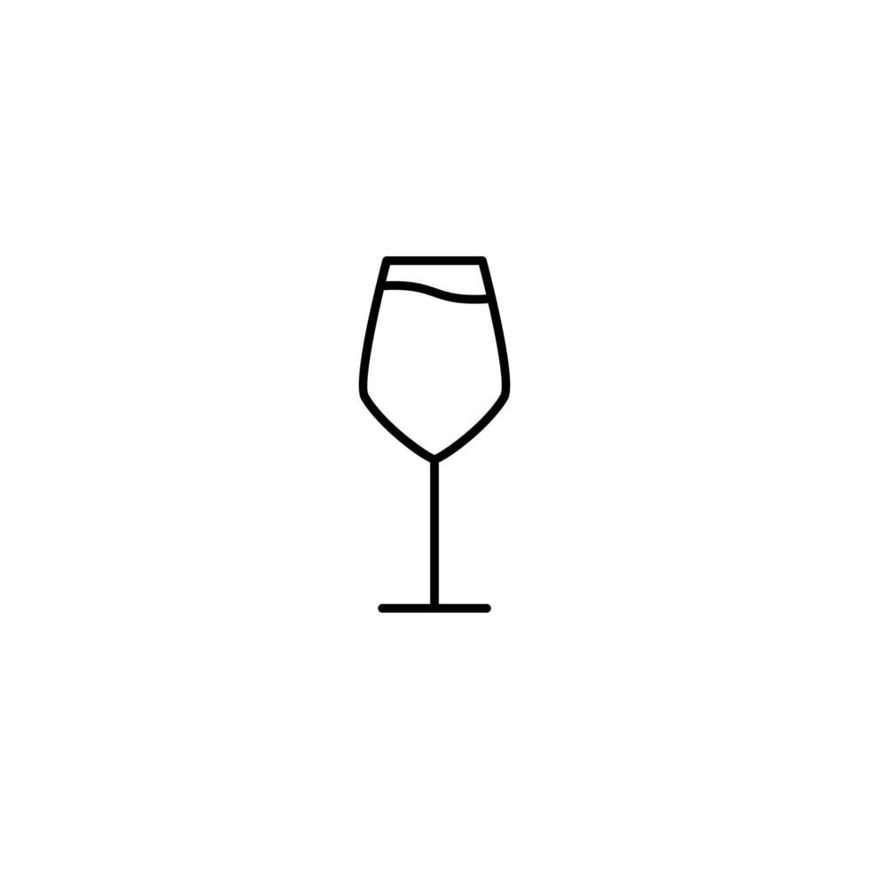 white wine glass icon with full filled with water on white background. simple, line, silhouette and clean style. black and white. suitable for symbol, sign, icon or logo vector