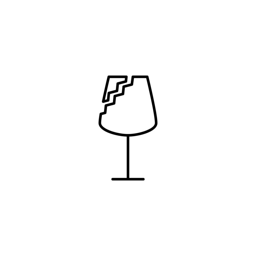 icono de copa de vino tinto roto sobre fondo blanco. simple, línea, silueta y estilo limpio. en blanco y negro. adecuado para símbolo, signo, icono o logotipo vector