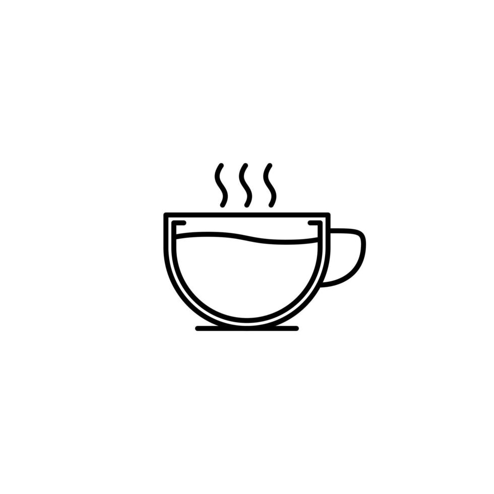 icono de taza con agua caliente sobre fondo blanco. simple, línea, silueta y estilo limpio. en blanco y negro. adecuado para símbolo, signo, icono o logotipo vector