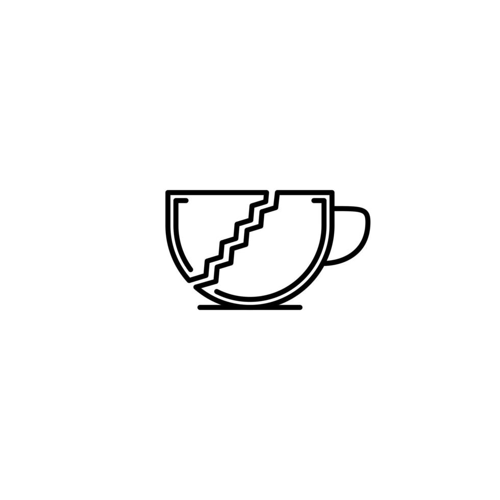 icono de taza rota sobre fondo blanco. simple, línea, silueta y estilo limpio. en blanco y negro. adecuado para símbolo, signo, icono o logotipo vector