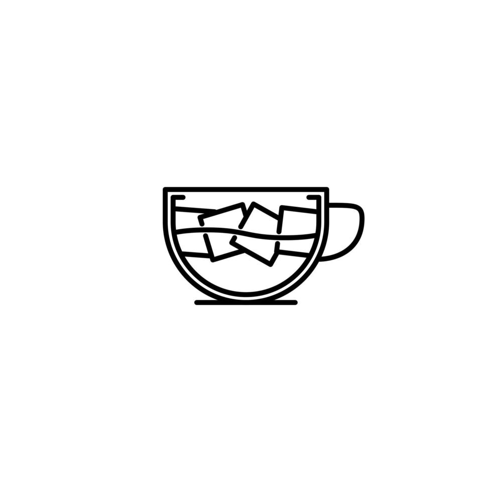 cup icon with ice cube on white background. simple, line, silhouette and clean style. black and white. suitable for symbol, sign, icon or logo vector