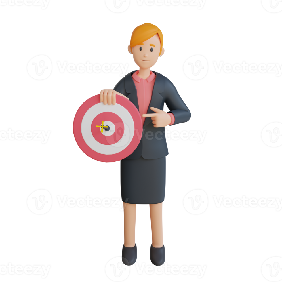 Businesswoman showing her target 3d character illustration png