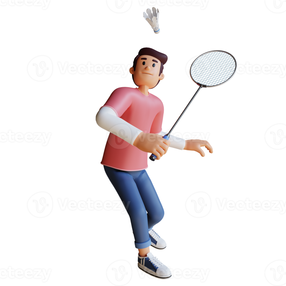 Boy playing badminton 3d character illustration png
