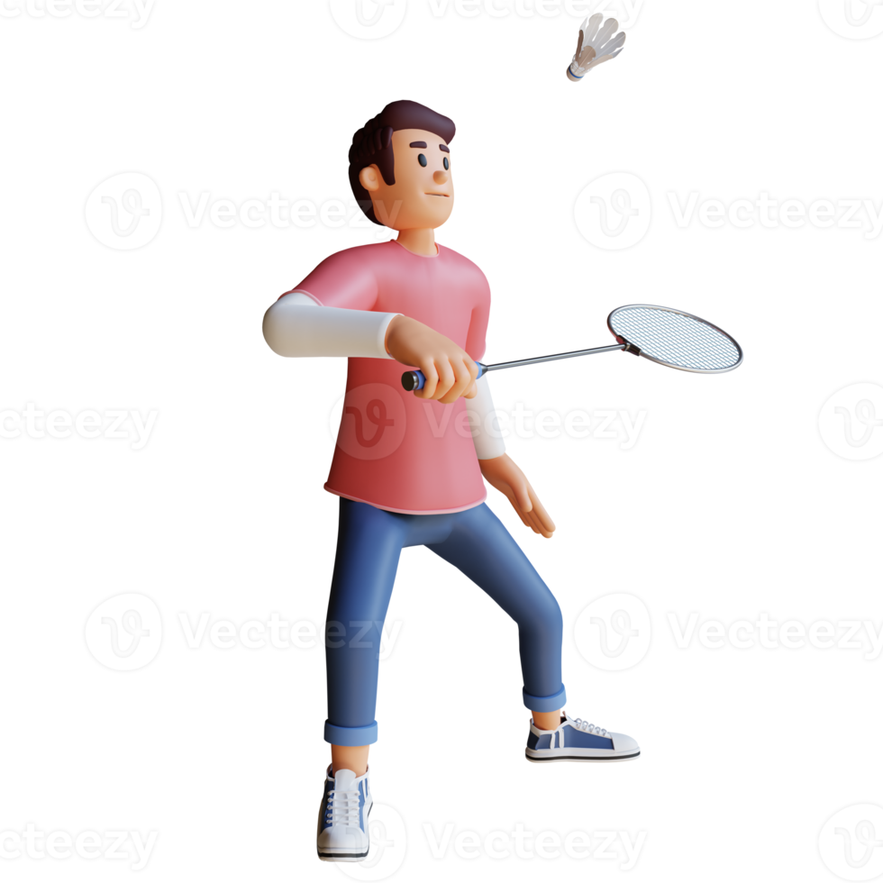 young man playing badminton 3d character illustration png