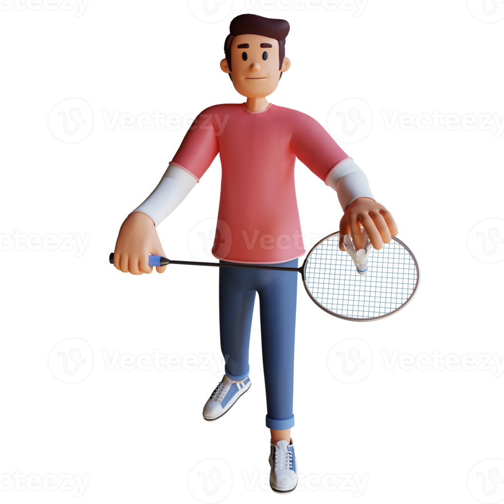 jongen Holding een racket 3d karakter illustratie png