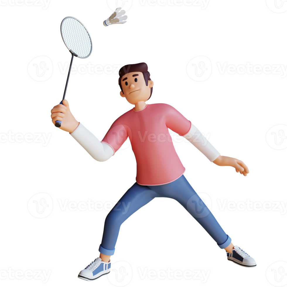 young man playing badminton 3d character illustration png