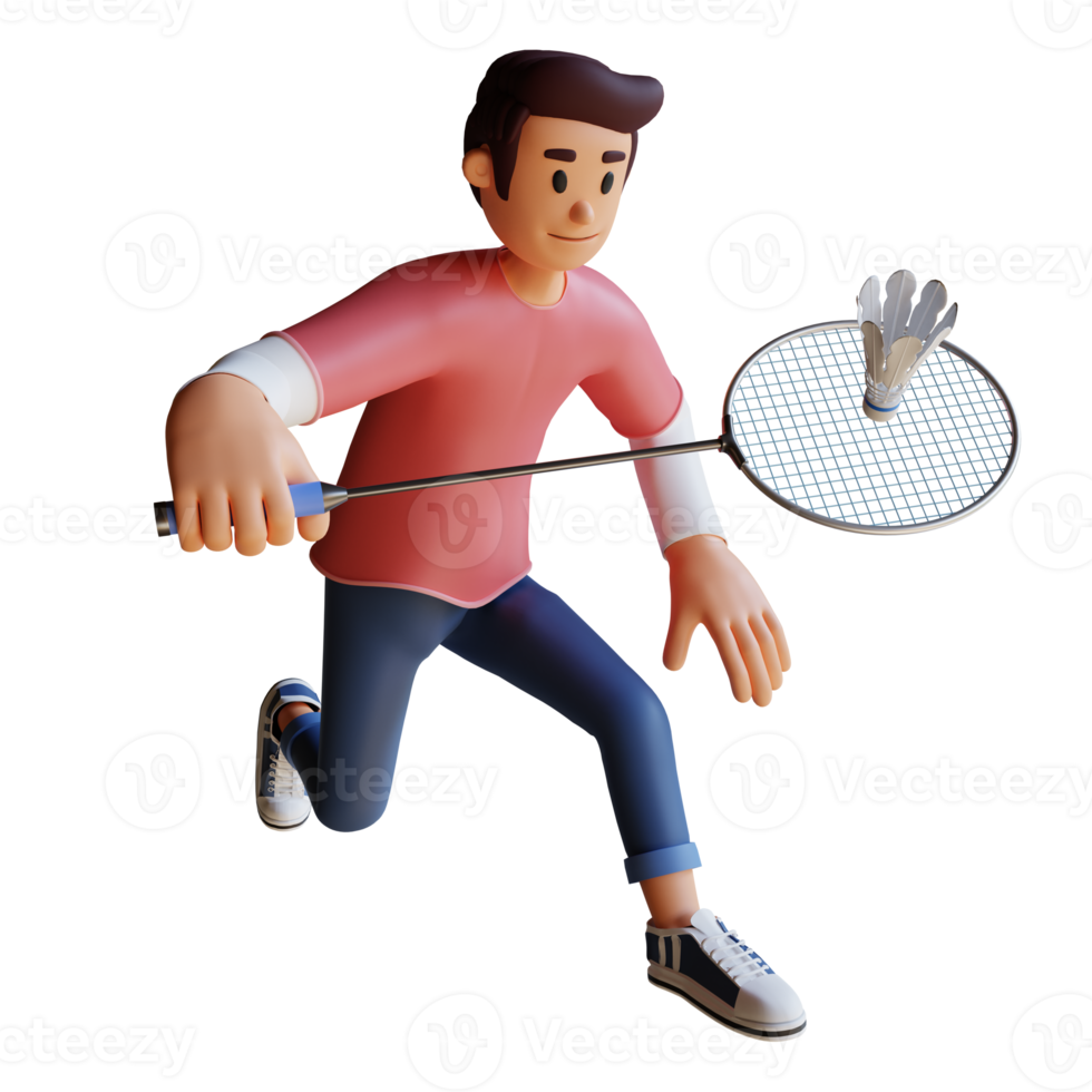 Boy playing badminton 3d character illustration png