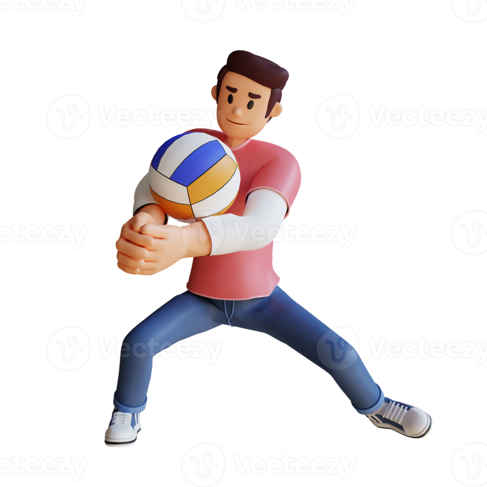 joven jugando voleibol ilustración de personaje 3d png