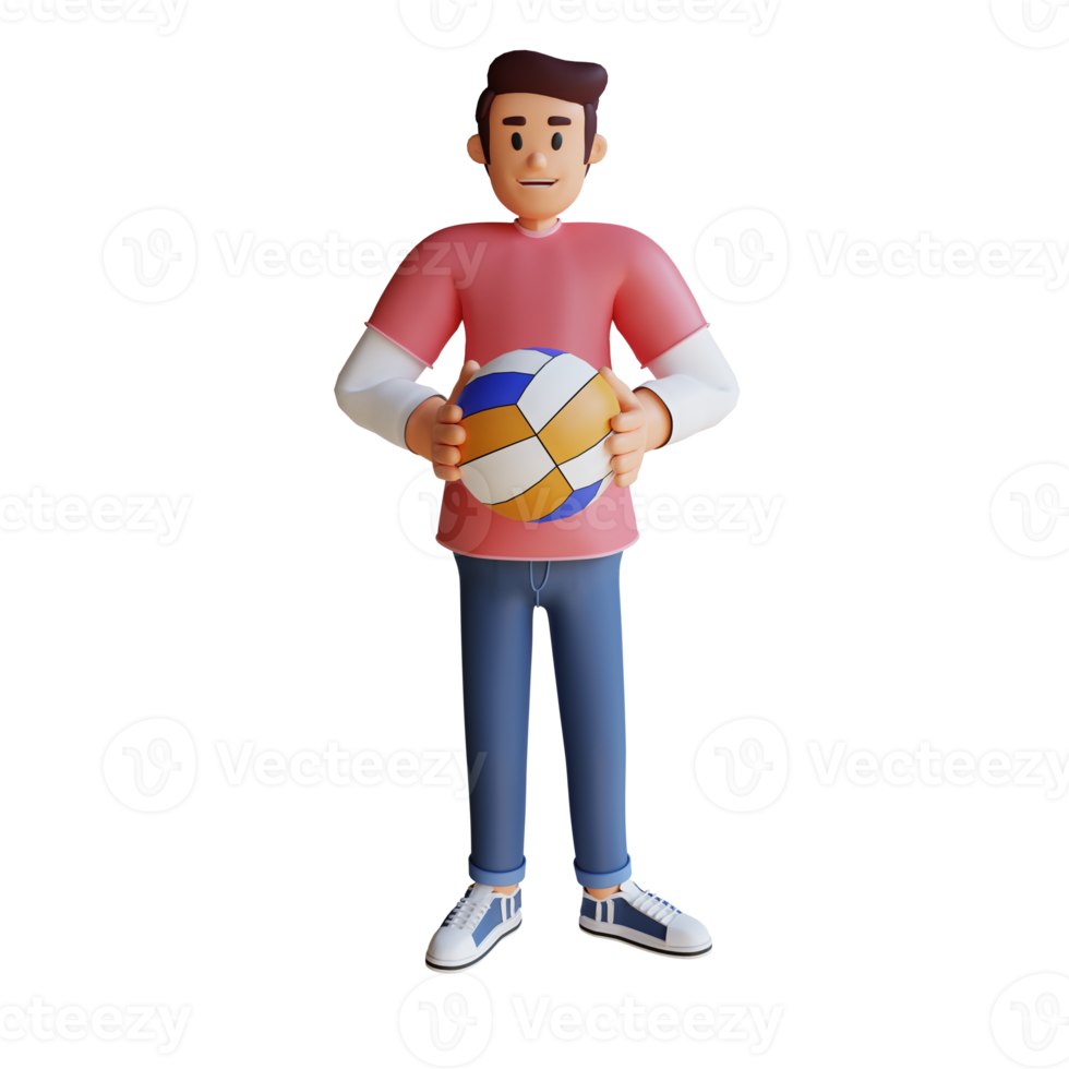 Boy holding volleyball 3d character illustration png