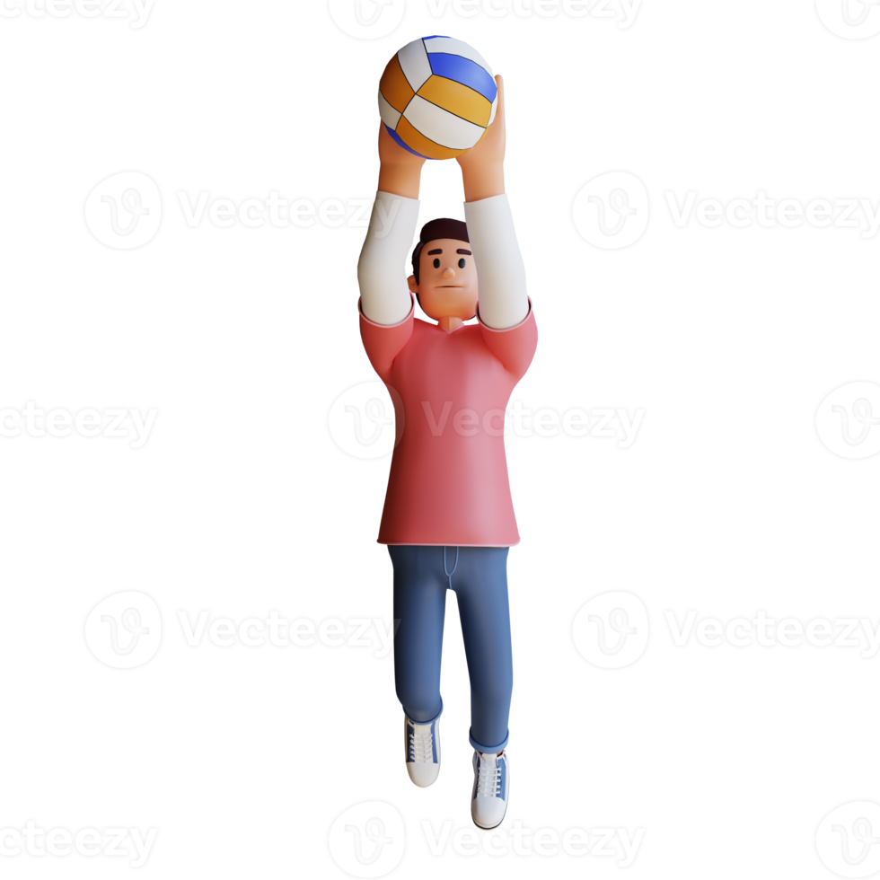 ung pojke spelar volleyboll 3d karaktär illustration png