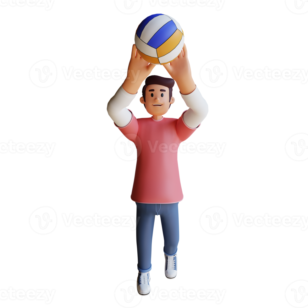 young boy holding volleyball 3d character illustration png