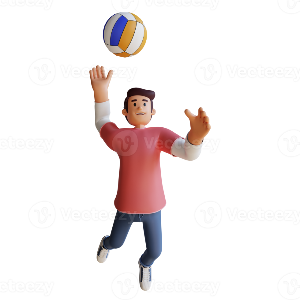 junge spielt volleyball 3d-charakterillustration png