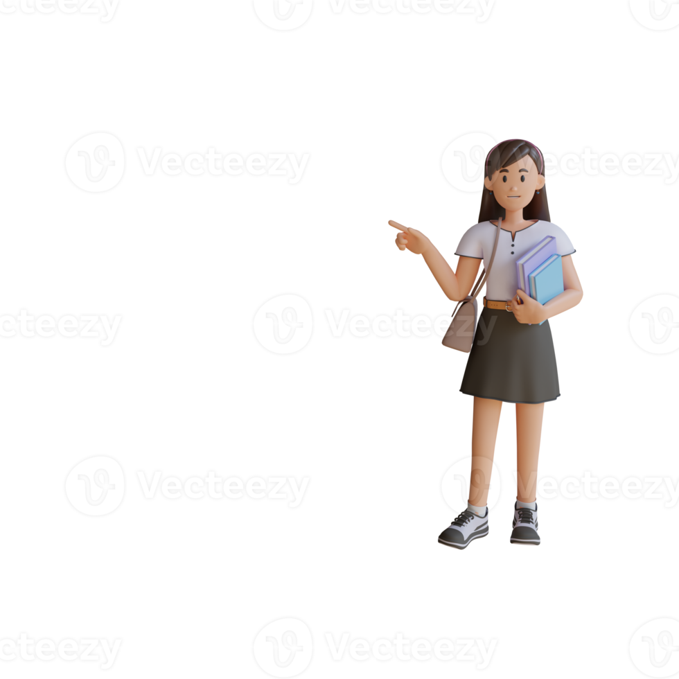 girl holding a book 3d character illustration png