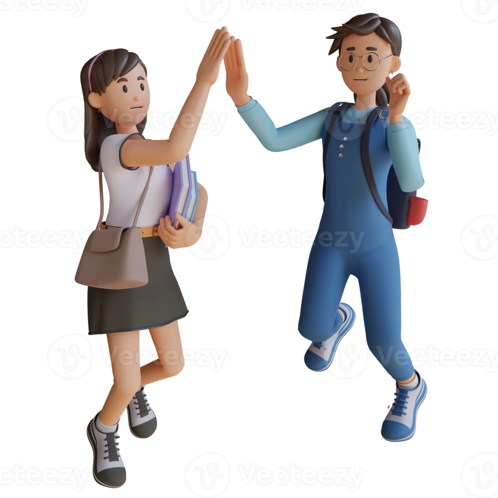young girl doing high five 3d character illustration png
