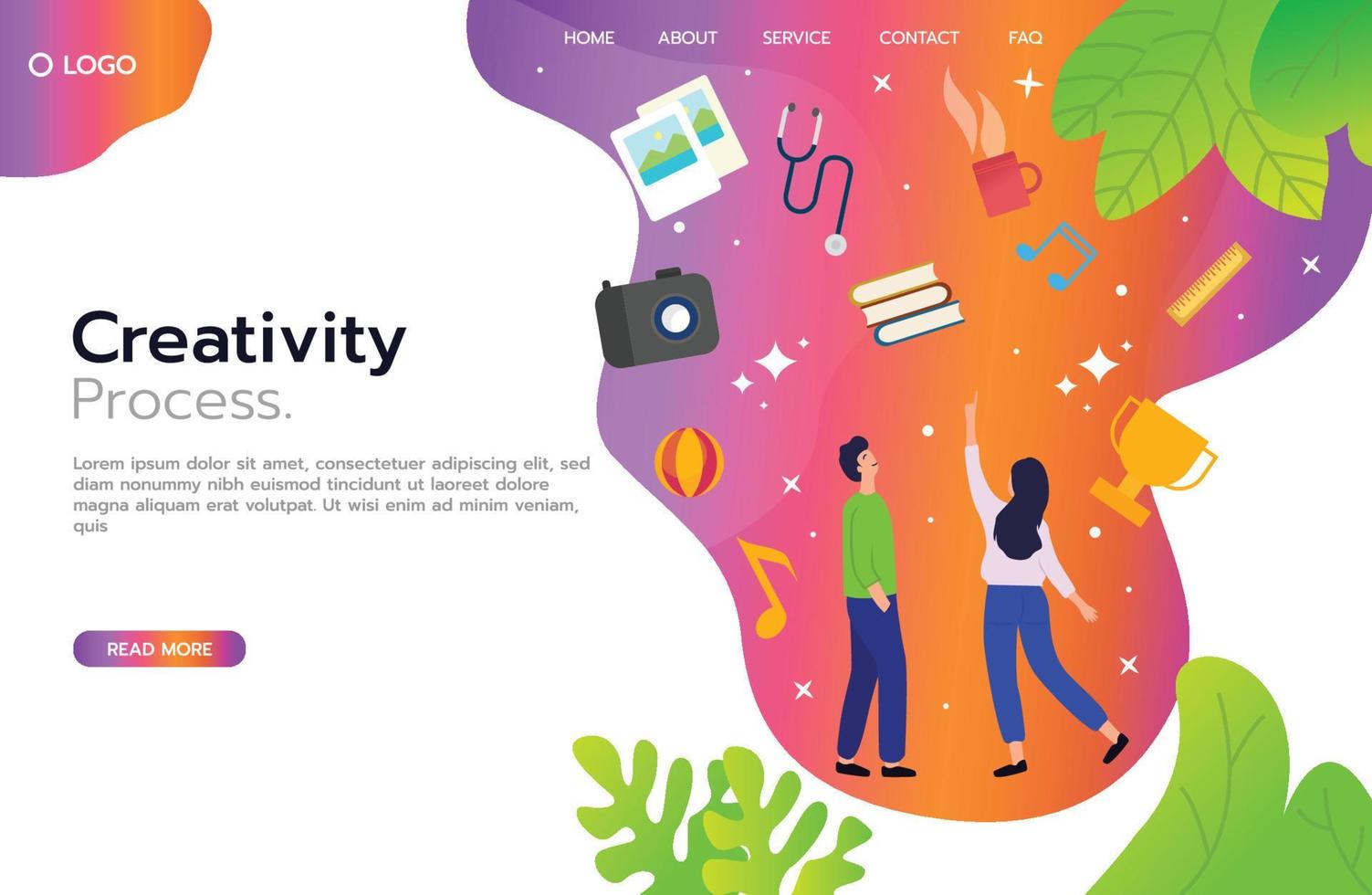 creativity process gradient landing page, colourful concept vector