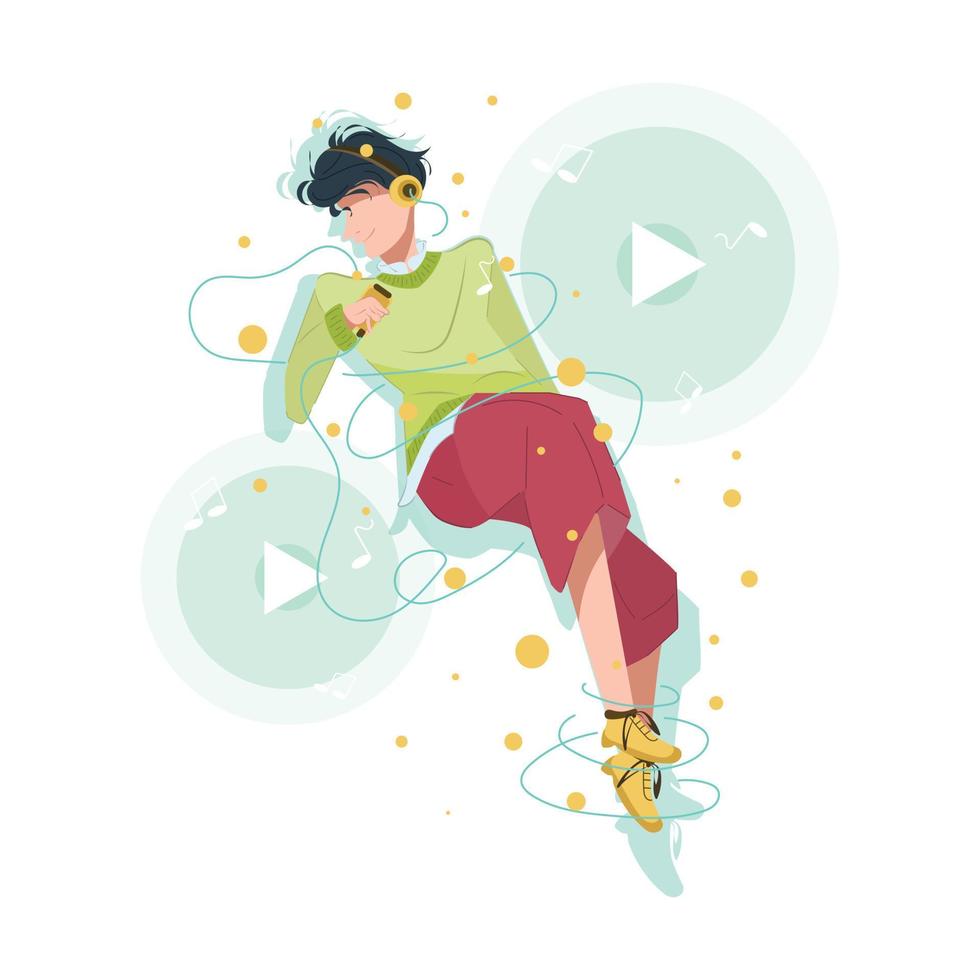 vector illustration of man enjoying music