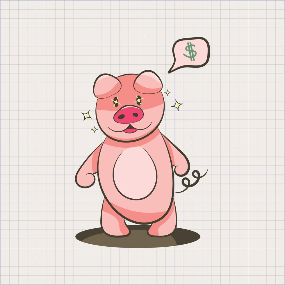 Pig and money hand drawing vector illustration