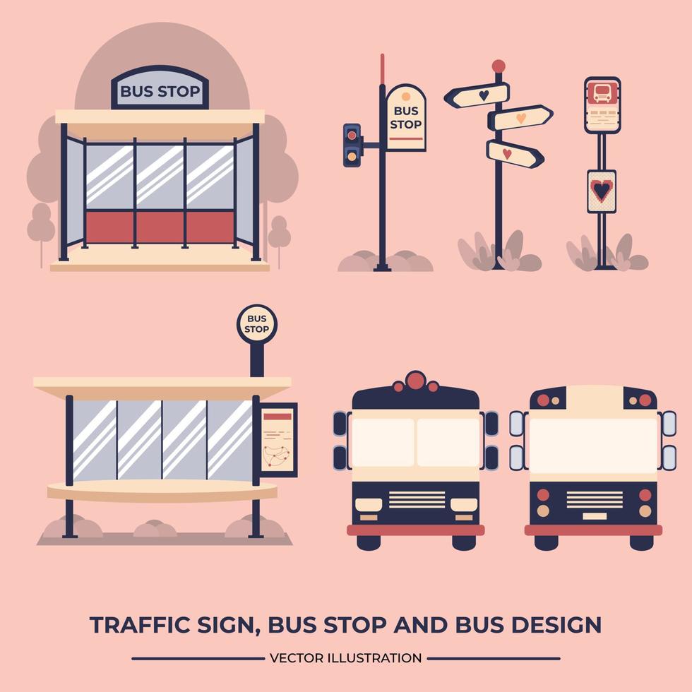 Traffic sign, bus stop and bus design vector illustration