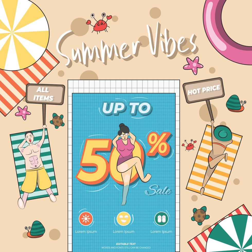 Summer sale with hand drawing character illustration vector