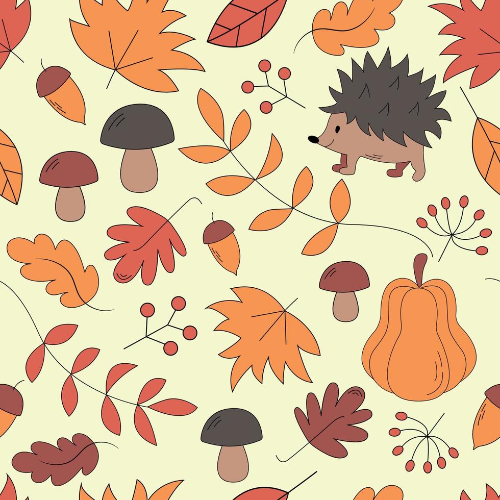 Baby seamless pattern with cute cartoon natural autumn elements for Thanksgiving day design vector