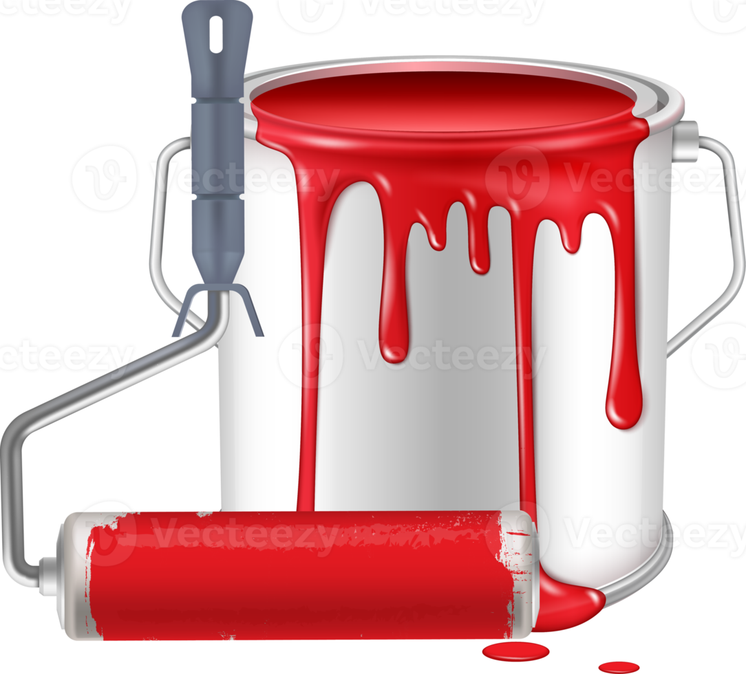 open paint can  and roller brush png