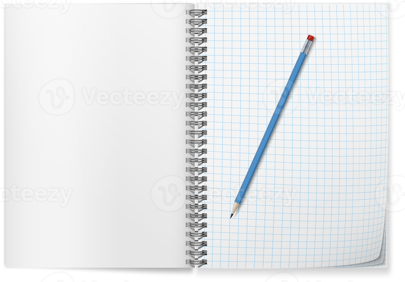 opened spiral notepad  and  blue pencil png