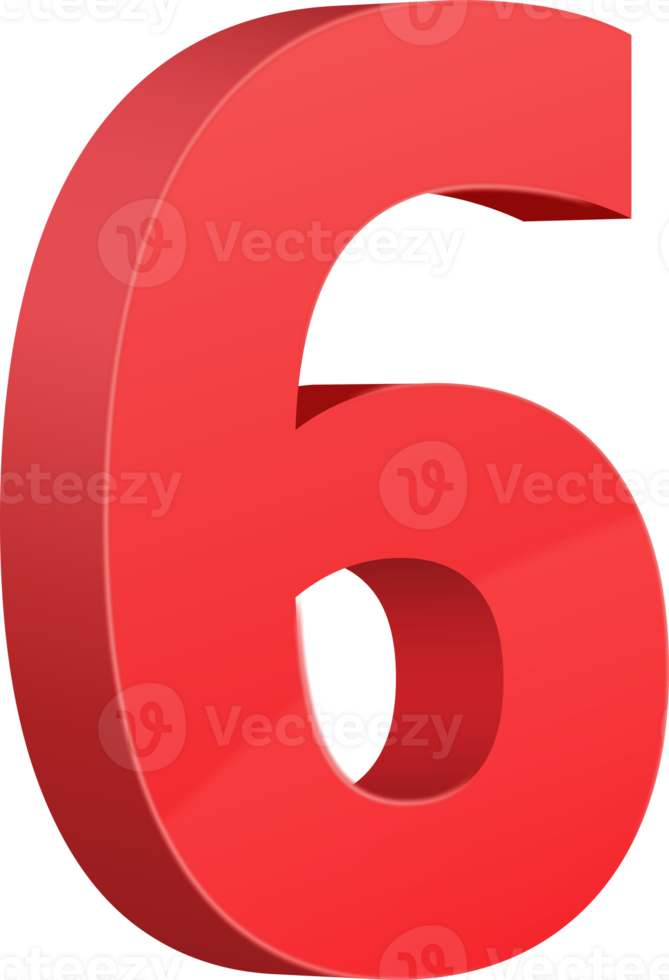 Red  3D glossy number six png