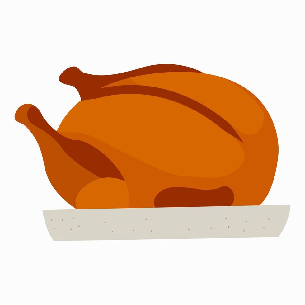 Hot and tasty roasted chicken meat on a plate. Vector of a whole chicken meat with its legs and wings. Chicken meat