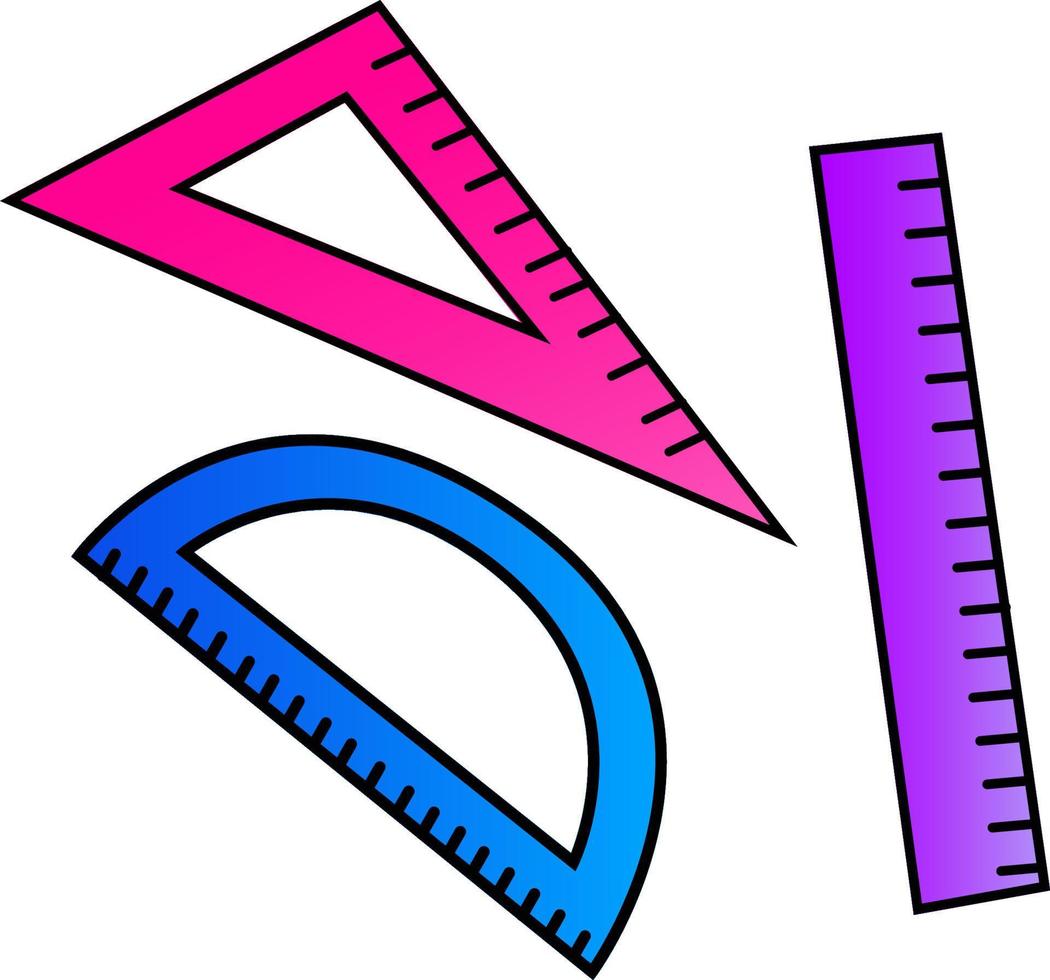 Vector illustration of a blue ruler. Sketch of school subjects. The idea for a logo, drawings, banners, magazines, printing on clothes, advertising, children's coloring book