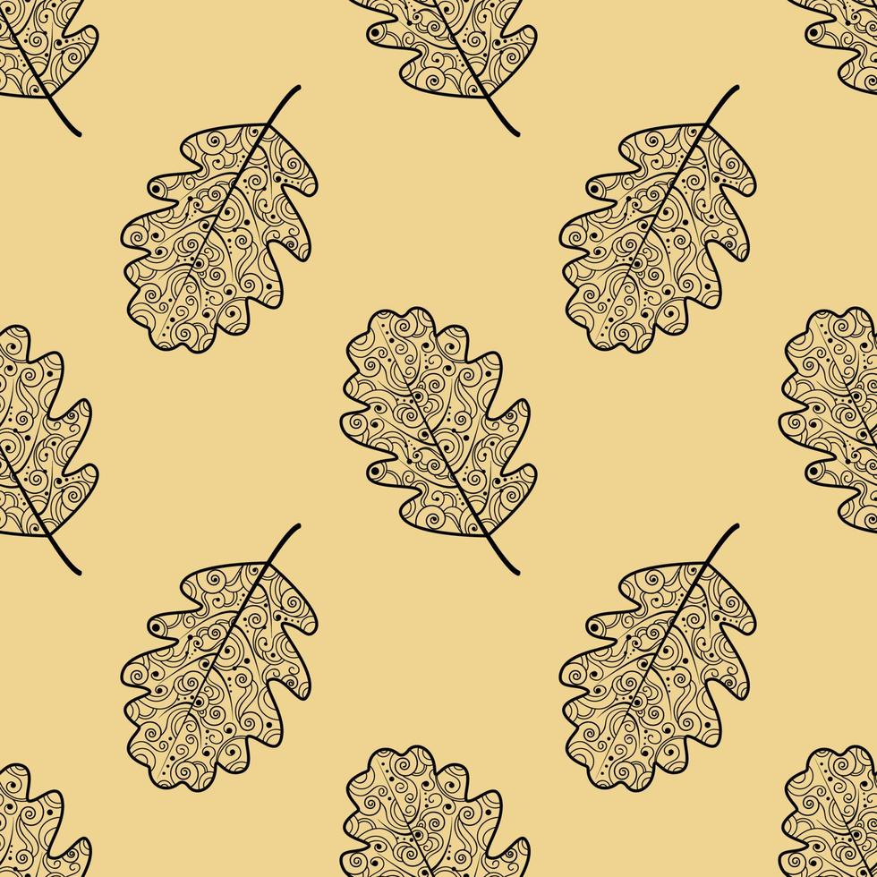 Seamless pattern with oak leaves.Oak leaves with a beautiful ornament.Vector isolated background with contours of fallen leaves. Texture for textiles or wrapping paper.Autumn pattern. vector