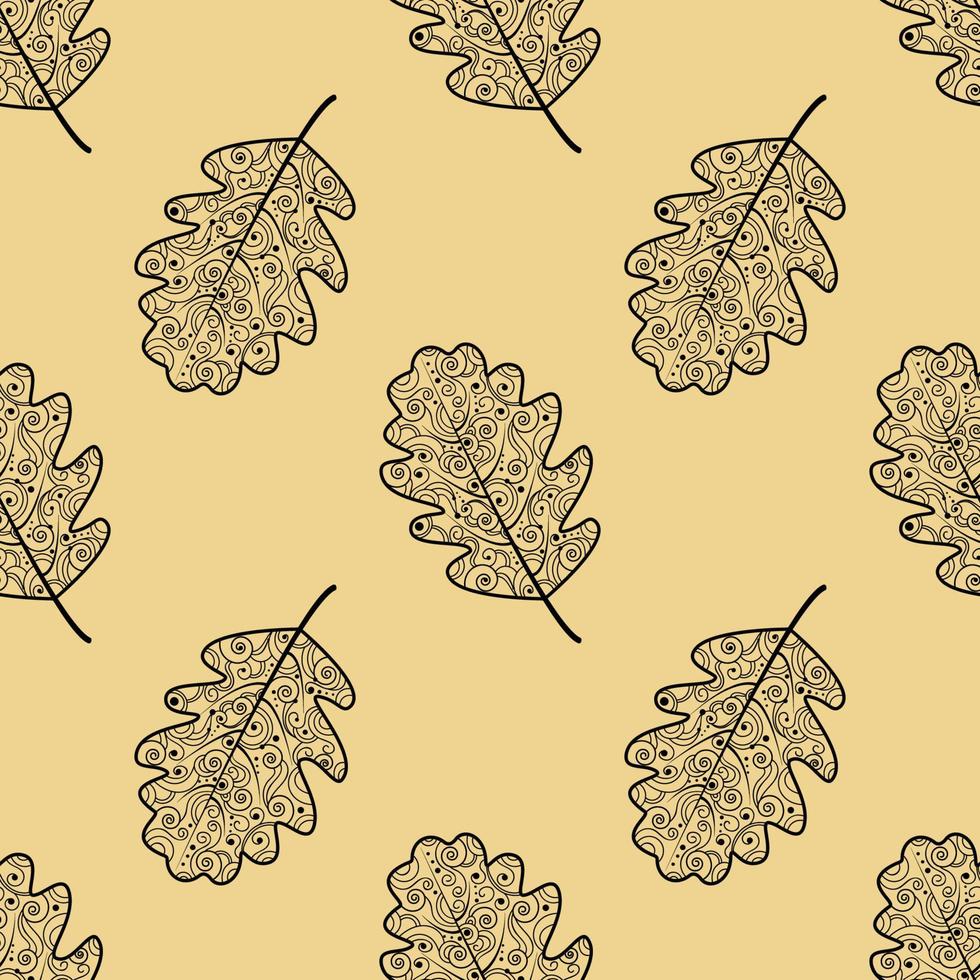 Seamless pattern with oak leaves.Oak leaves with a beautiful ornament.Vector isolated background with contours of fallen leaves. Texture for textiles or wrapping paper.Autumn pattern. vector